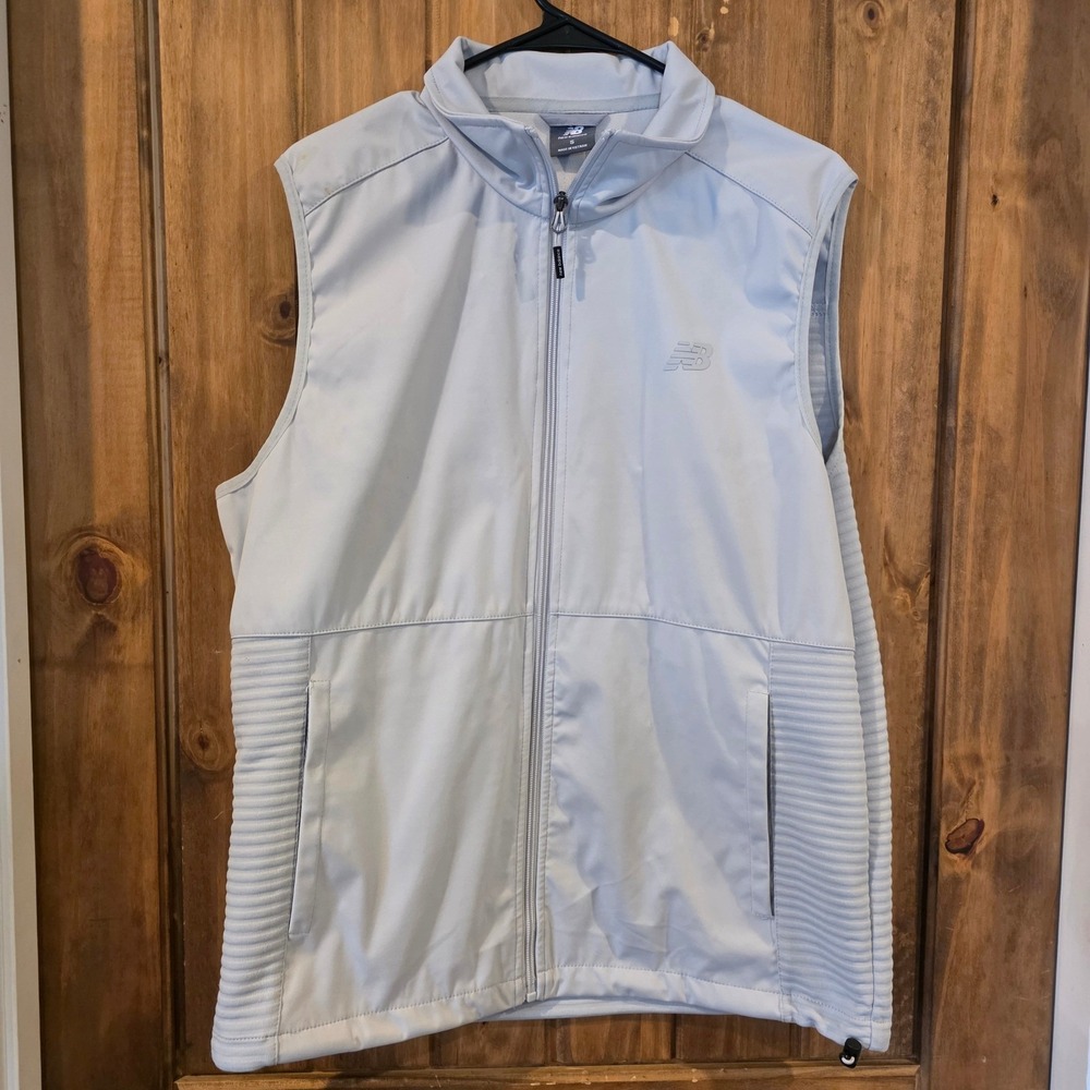 New Balance Full‎ Zip Vest Mens Small Grey Excellent Ribbed Athletic Running